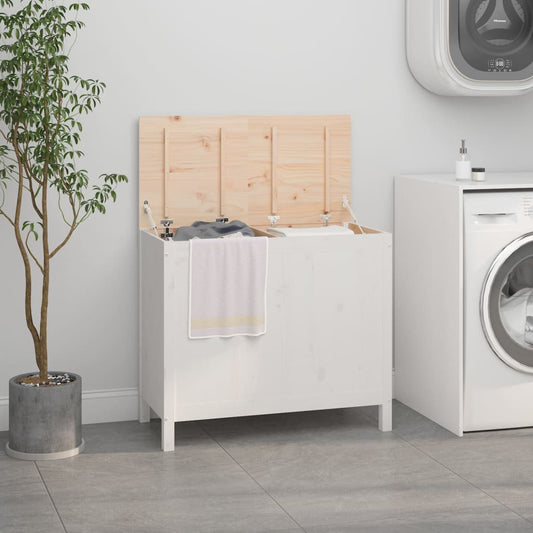 vidaXL Laundry Box White 88.5x44x76 cm Solid Wood Pine