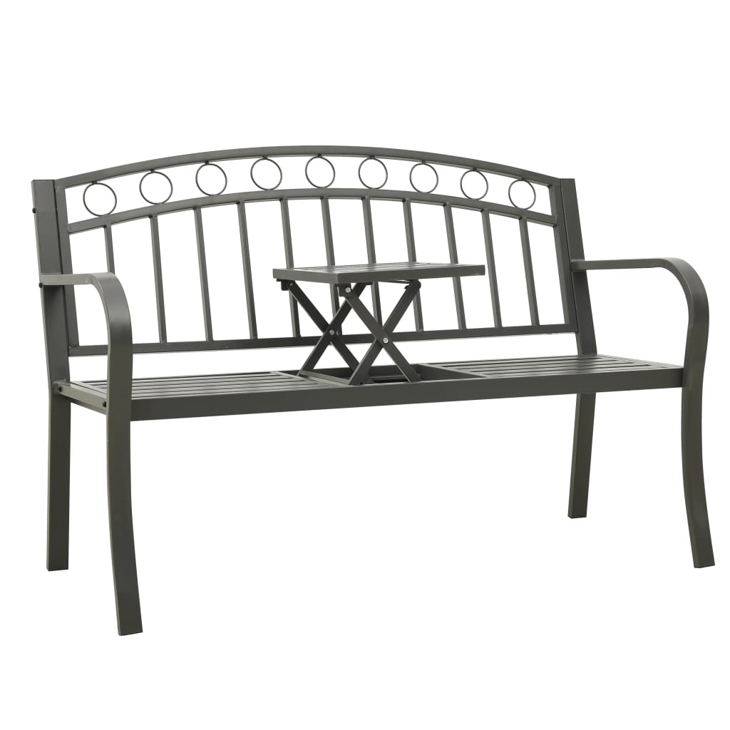 vidaXL Garden Bench with Table Grey 120 cm Steel