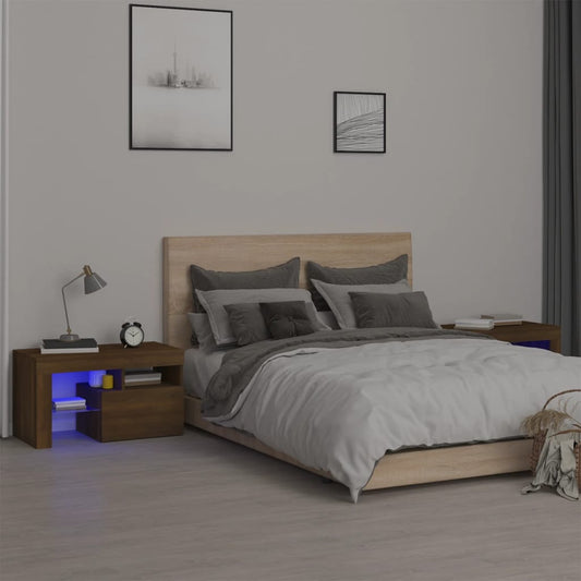 vidaXL Bedside Cabinets 2 pcs with LED Lights Brown Oak 70x36.5x40 cm
