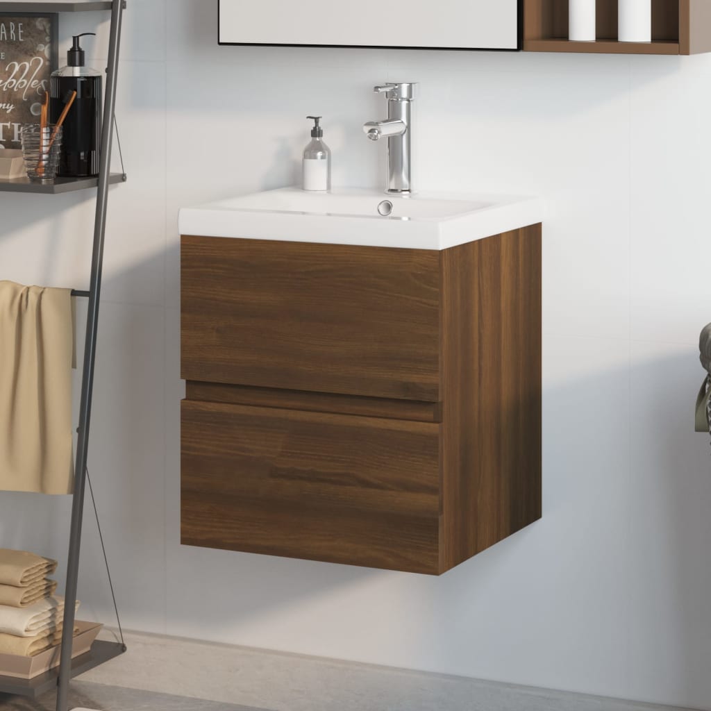 vidaXL Sink Cabinet with Built-in Basin Brown Oak Engineered Wood