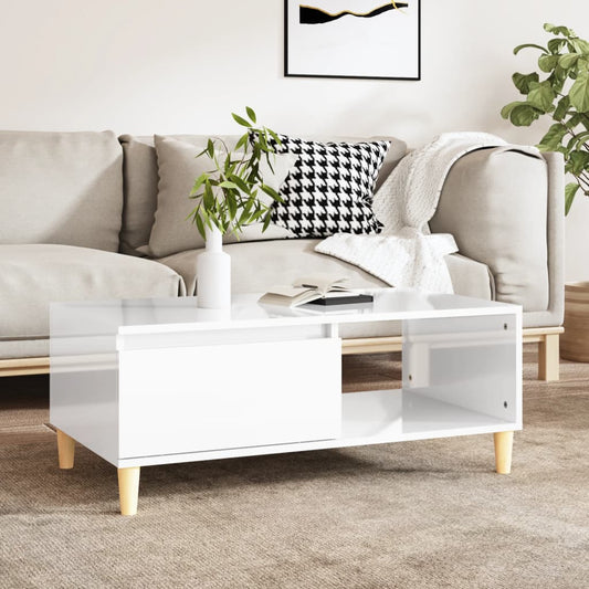 vidaXL Coffee Table High Gloss White 90x50x36.5 cm Engineered Wood