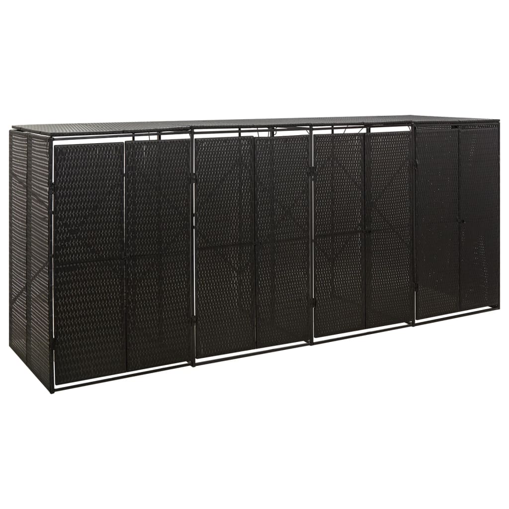 vidaXL Quadruple Wheelie Bin Shed Black 274x80x117 cm Poly Rattan