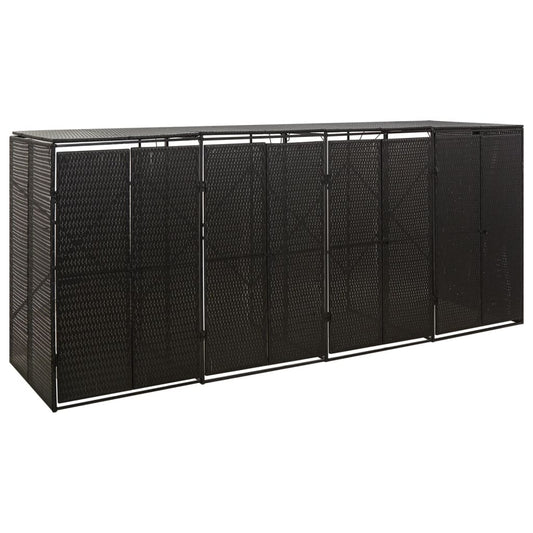 vidaXL Quadruple Wheelie Bin Shed Black 274x80x117 cm Poly Rattan