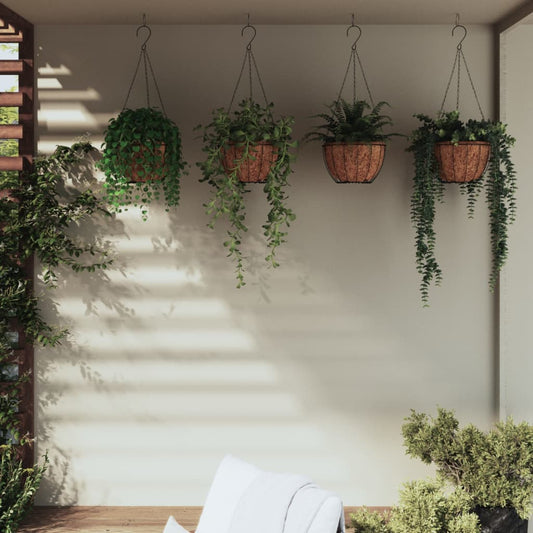 vidaXL Hanging Planters 4 pcs with Coco Liners Black Ì÷ 40x63 cm Steel
