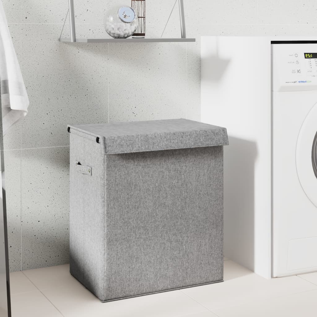 vidaXL Foldable Laundry Hamper Grey 51x34.5x59 cm Faux Linen Fabric