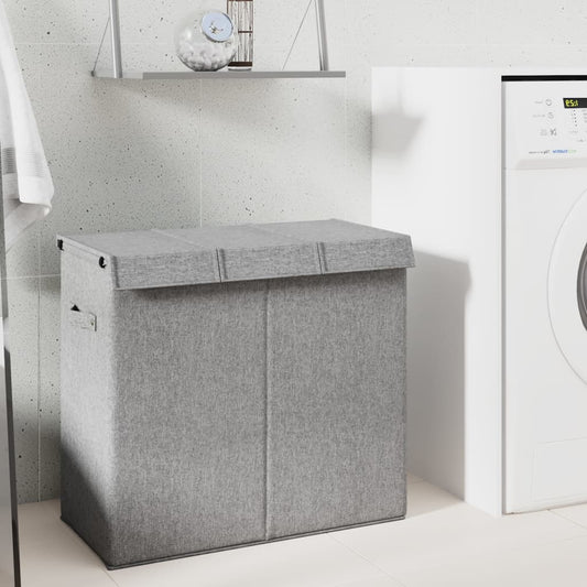 vidaXL Foldable Laundry Hamper Grey 64.5x34.5x59 cm Faux Linen Fabric