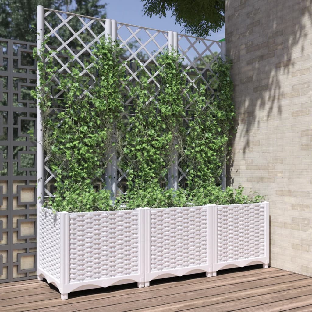 vidaXL Garden Planter with Trellis White 120x40x136 cm PP