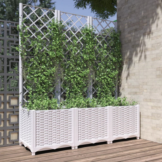 vidaXL Garden Planter with Trellis White 120x40x136 cm PP