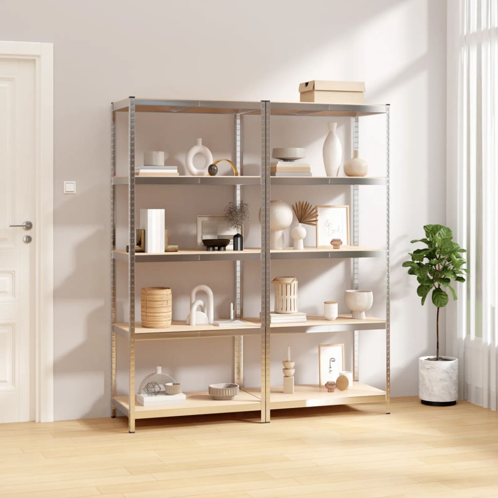 vidaXL 5-Layer Shelves 2 pcs Silver Steel&Engineered Wood