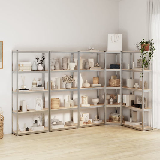 vidaXL 5-Layer Shelves 5 pcs Silver Steel&Engineered Wood