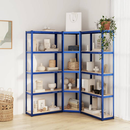 vidaXL 5-Layer Shelves 3 pcs Blue Steel&Engineered Wood