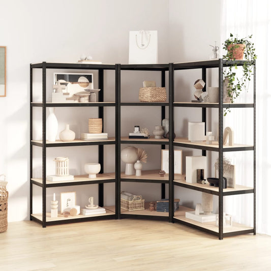 vidaXL 5-Layer Heavy-duty Shelves 3 pcs Grey Steel&Engineered Wood