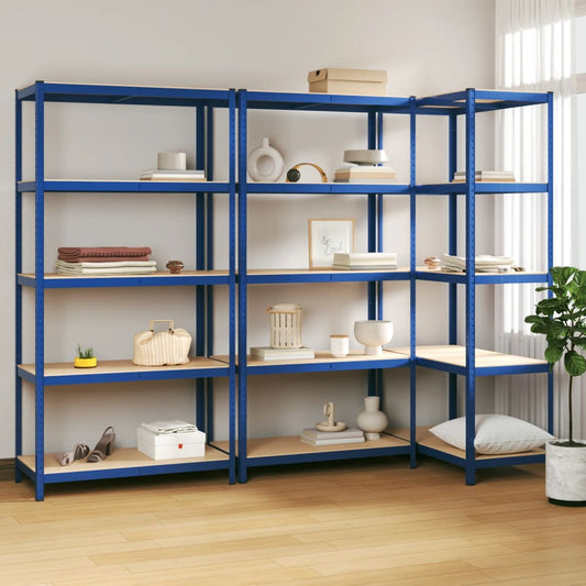 vidaXL 5-Layer Shelves 3 pcs Blue Steel&Engineered Wood