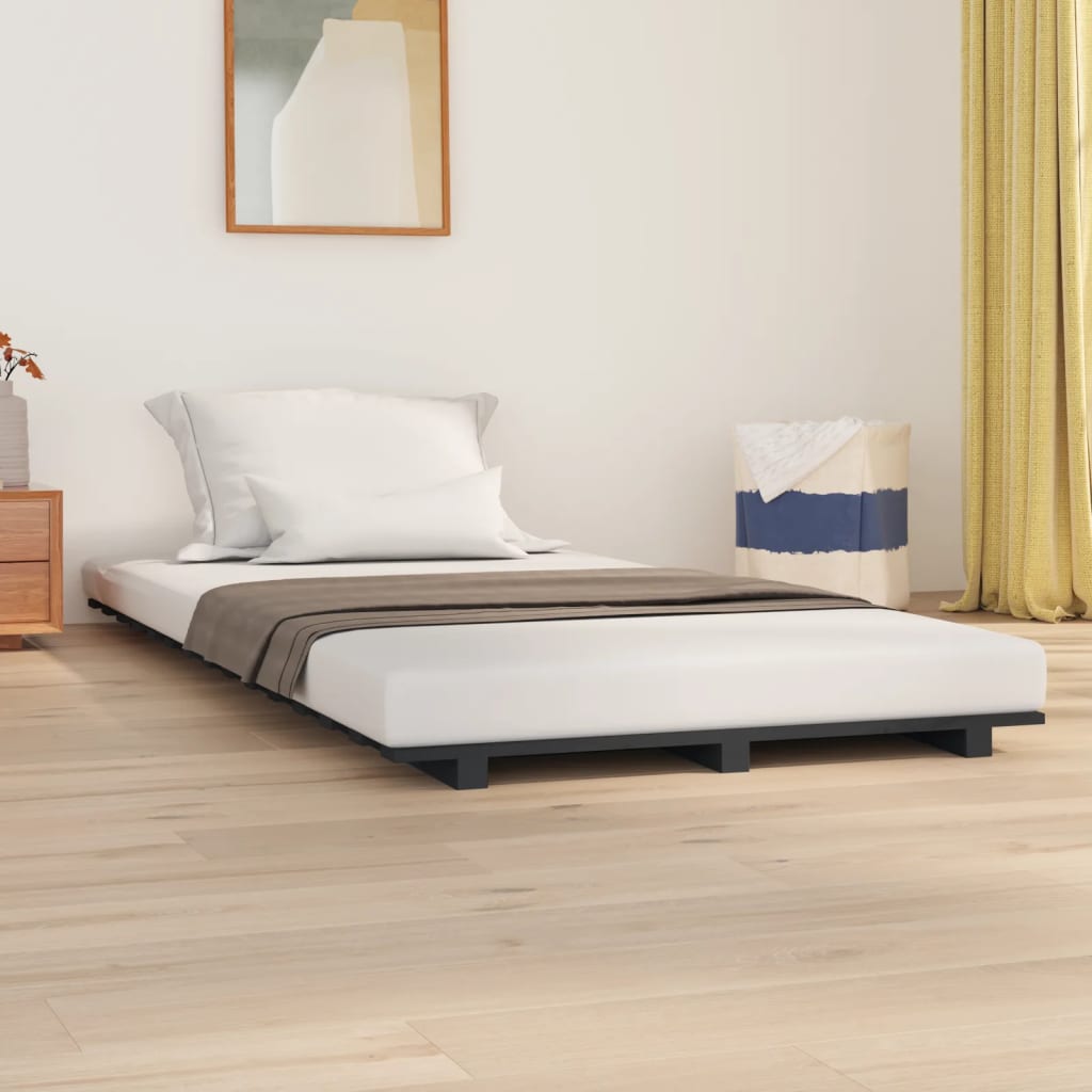 vidaXL Bed Frame Grey 90x190 cm 3FT Single Solid Wood Pine