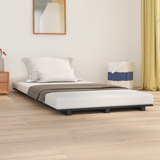 vidaXL Bed Frame Grey 90x190 cm 3FT Single Solid Wood Pine