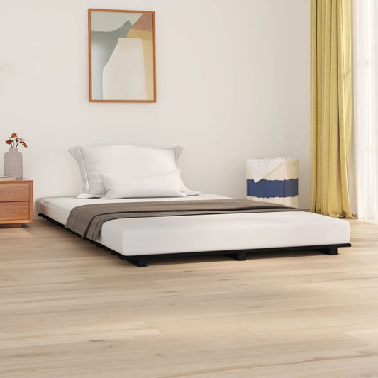 vidaXL Bed Frame Black 120x190 cm 4FT Small Double Solid Wood Pine