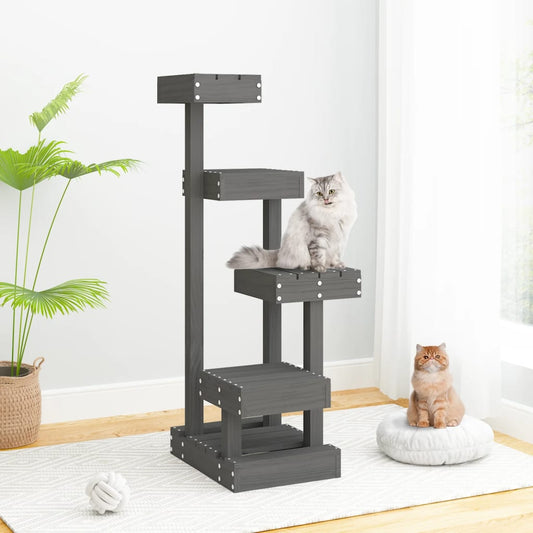vidaXL Cat Tree Grey 45.5x49x103 cm Solid Wood Pine