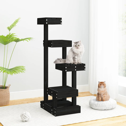 vidaXL Cat Tree Black 45.5x49x103 cm Solid Wood Pine