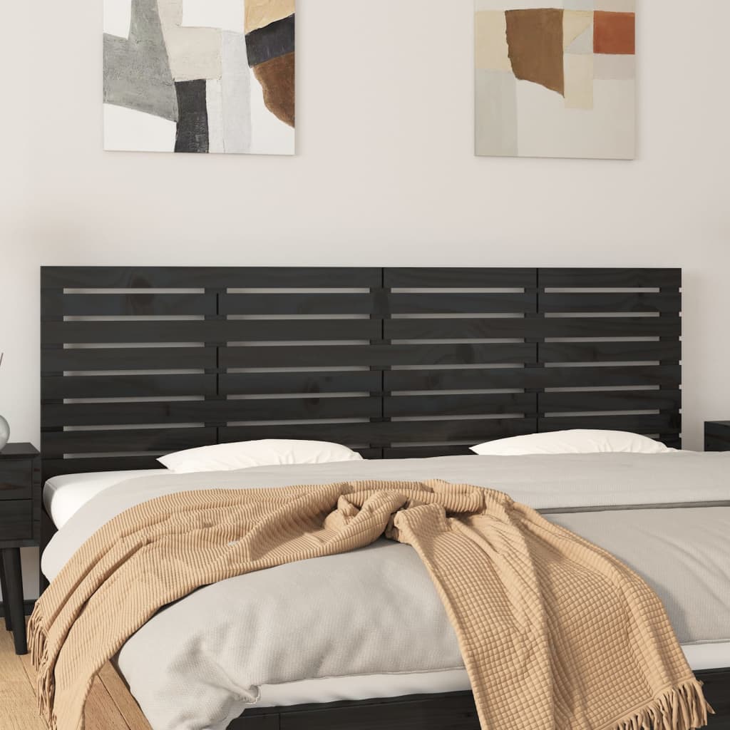 vidaXL Wall Headboard Black 206x3x63 cm Solid Wood Pine