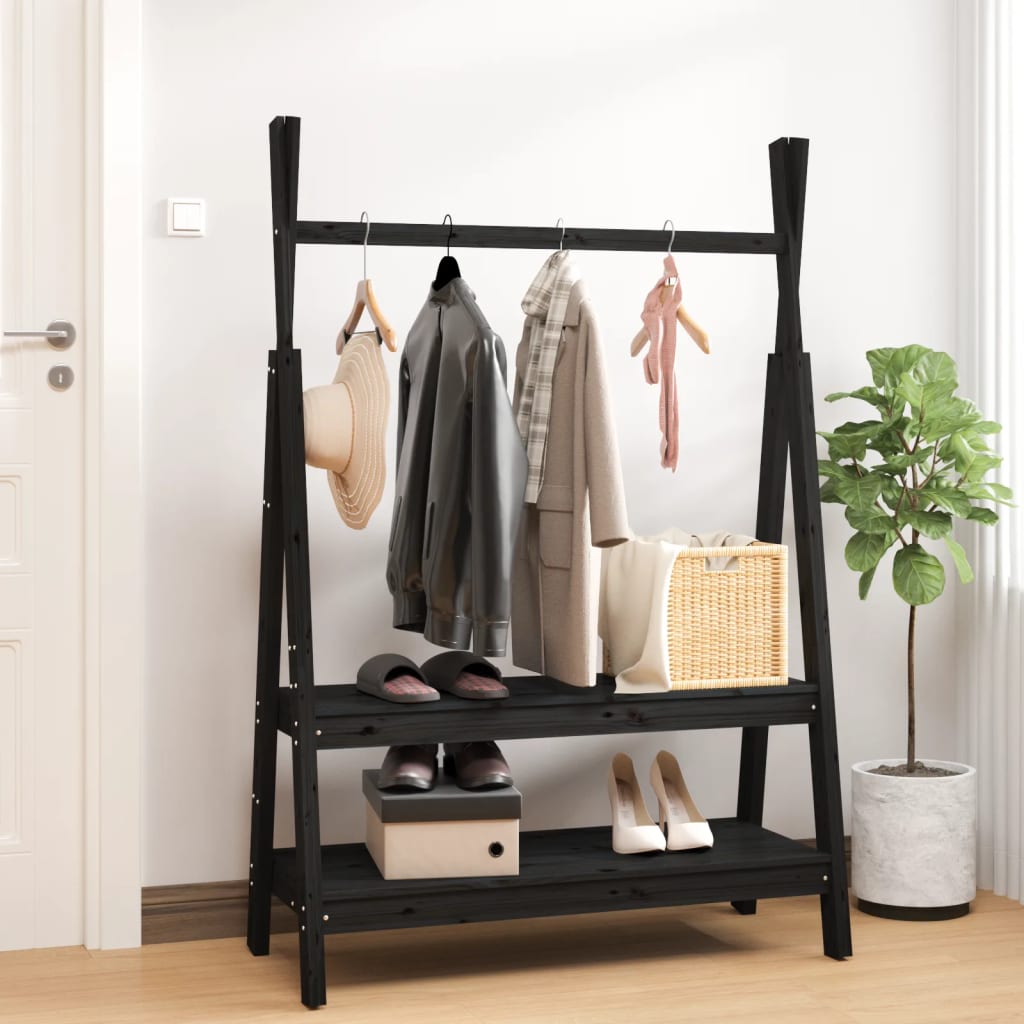 vidaXL Clothes Rack Black 100x45.5x150 cm Solid Wood Pine