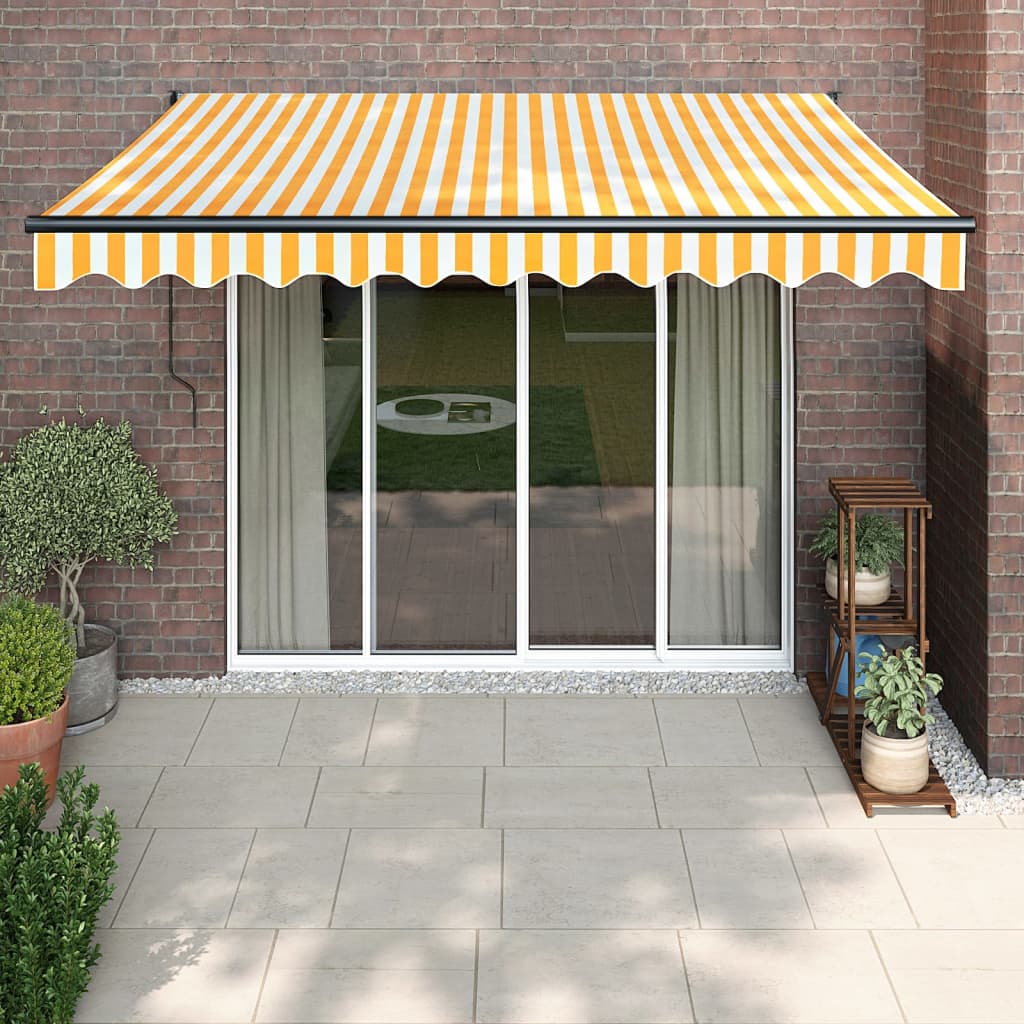 vidaXL Retractable Awning Yellow and White 3x2.5 m Fabric and Aluminium