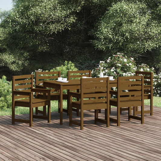 vidaXL 7 Piece Garden Dining Set Honey Brown Solid Wood Pine