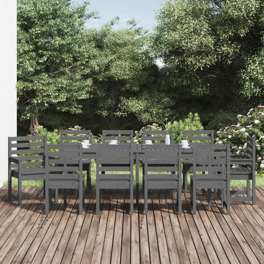 vidaXL 11 Piece Garden Dining Set Grey Solid Wood Pine