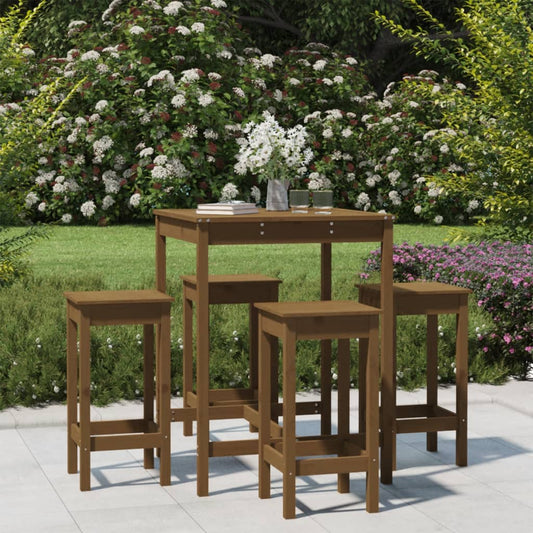 vidaXL 5 Piece Garden Bar Set Honey Brown Solid Wood Pine