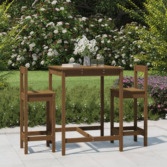 vidaXL 3 Piece Garden Bar Set Honey Brown Solid Wood Pine