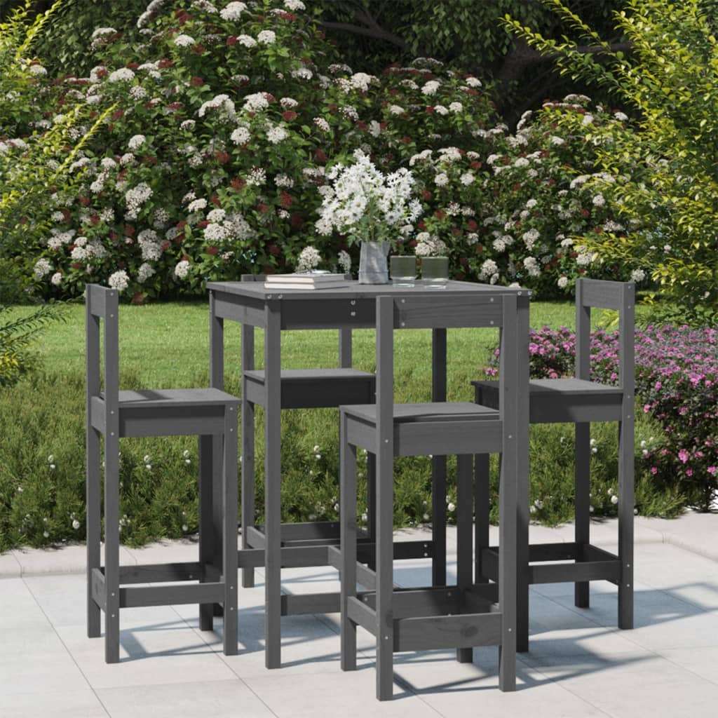 vidaXL 5 Piece Garden Bar Set Grey Solid Wood Pine