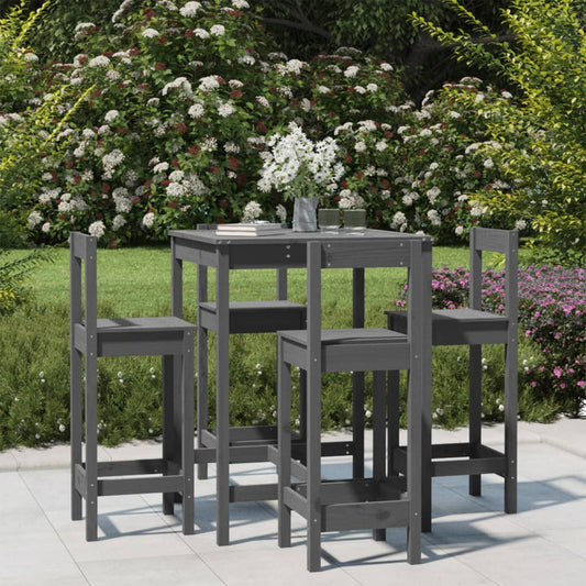 vidaXL 5 Piece Garden Bar Set Grey Solid Wood Pine