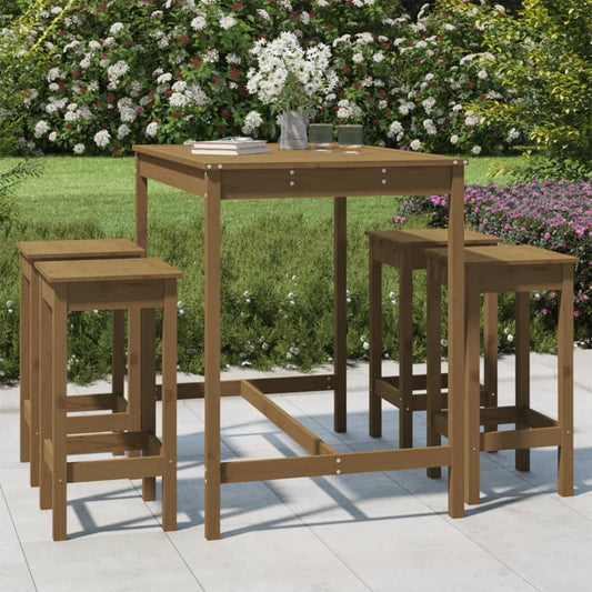 vidaXL 5 Piece Garden Bar Set Honey Brown Solid Wood Pine