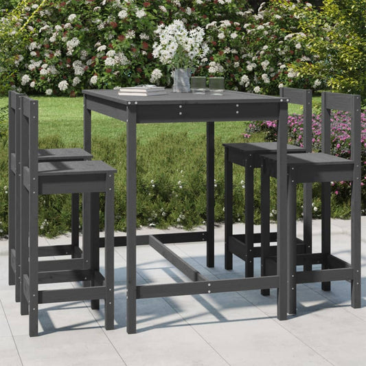 vidaXL 5 Piece Garden Bar Set Grey Solid Wood Pine