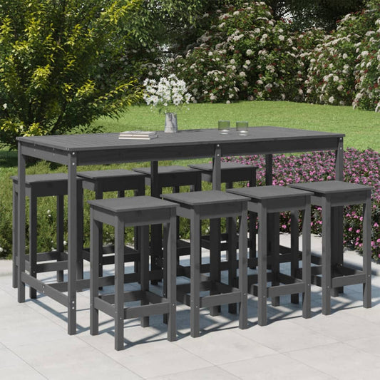 vidaXL 9 Piece Garden Bar Set Grey Solid Wood Pine