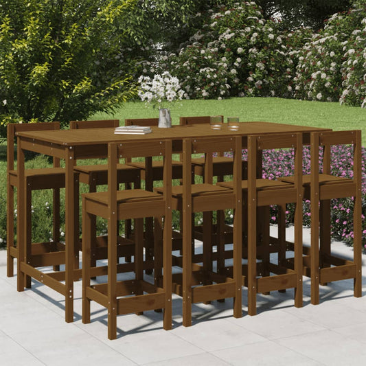 vidaXL 9 Piece Garden Bar Set Honey Brown Solid Wood Pine