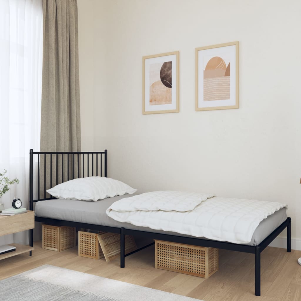 vidaXL Metal Bed Frame with Headboard Black 100x190 cm