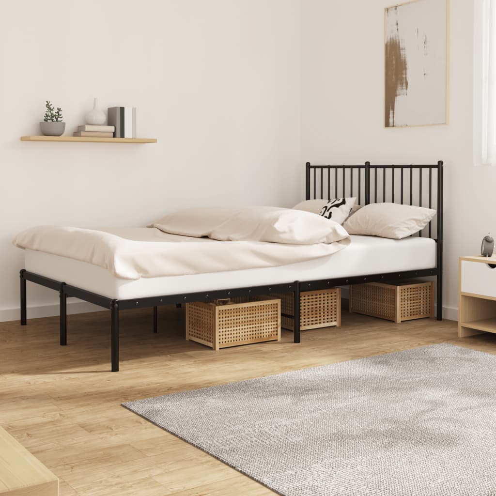 vidaXL Metal Bed Frame with Headboard Black 120x200 cm