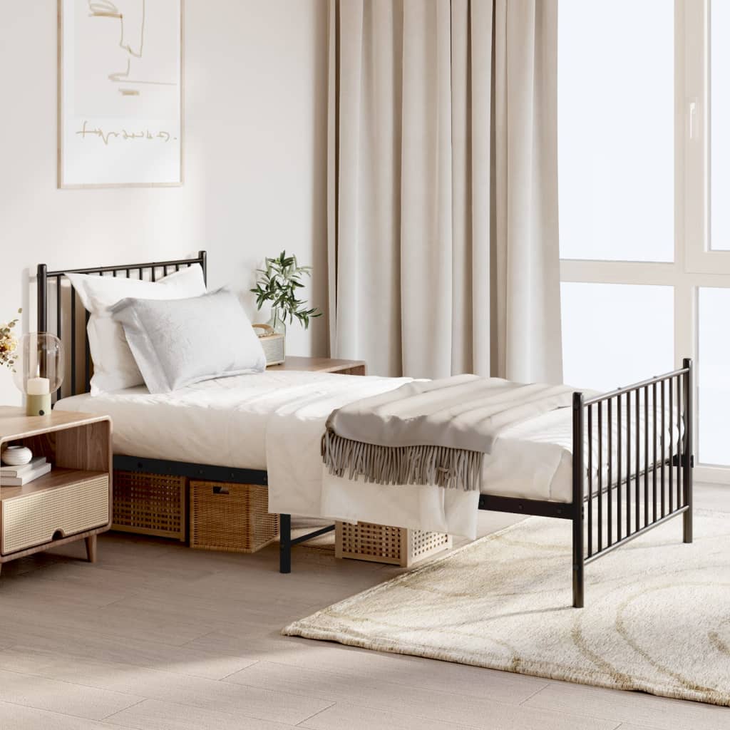 vidaXL Metal Bed Frame with Headboard and Footboard Black 90x190 cm 3FT Single