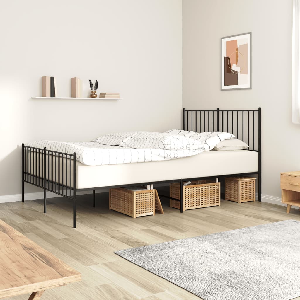 vidaXL Metal Bed Frame with Headboard and Footboard Black 120x190 cm