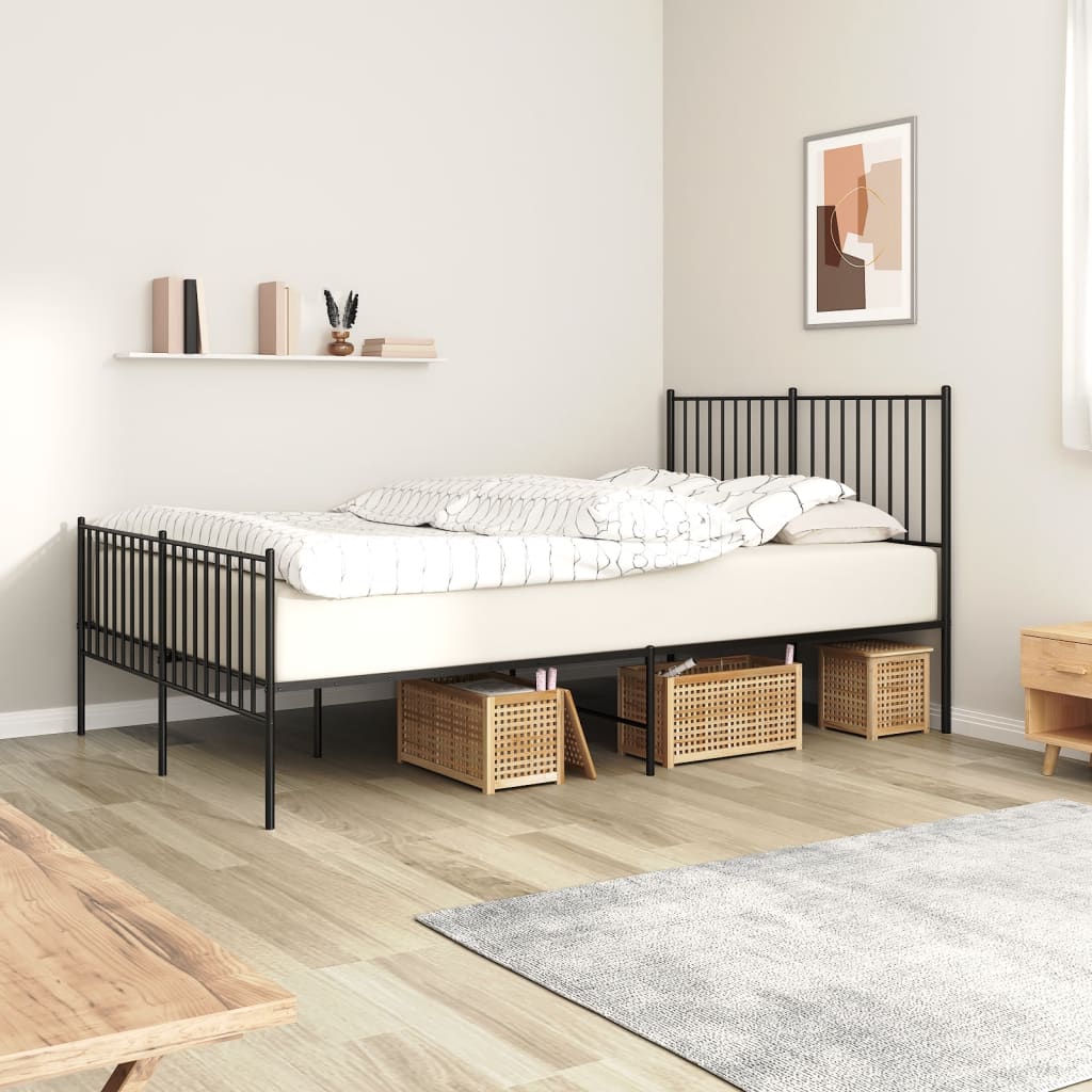 vidaXL Metal Bed Frame with Headboard and Footboard Black 140x200 cm