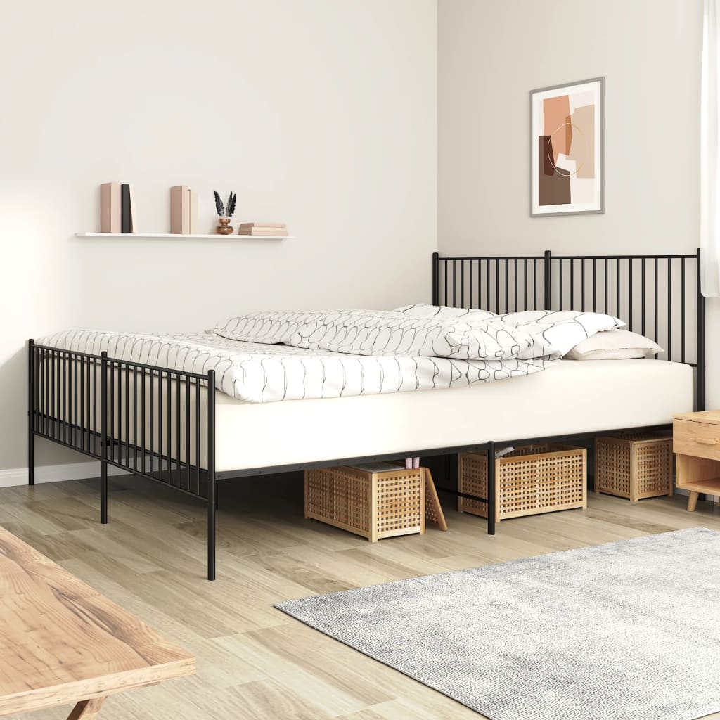 vidaXL Metal Bed Frame with Headboard and Footboard Black 183x213 cm