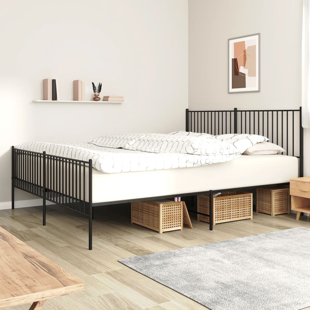 vidaXL Metal Bed Frame with Headboard and Footboard Black 193x203 cm