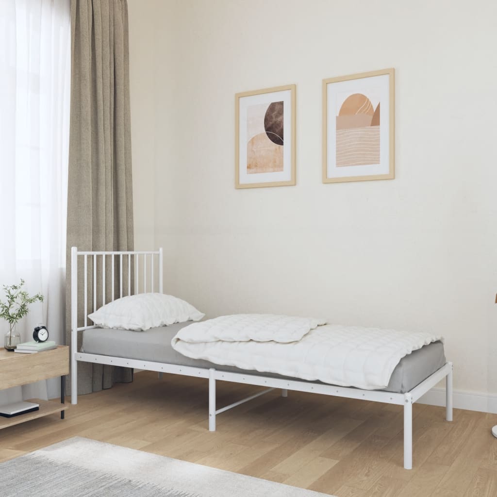 vidaXL Metal Bed Frame with Headboard White 75x190 cm 2FT6 Small Single