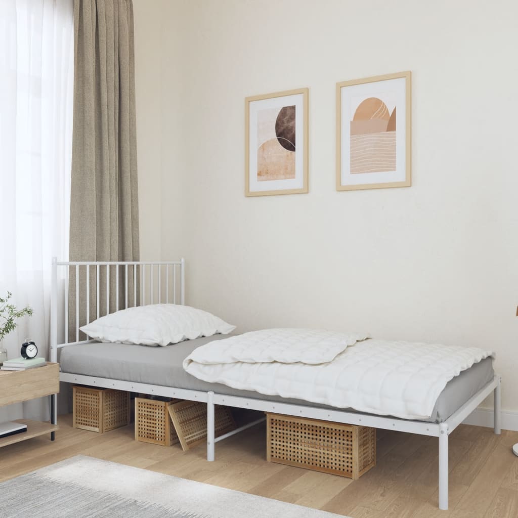 vidaXL Metal Bed Frame with Headboard White 107x203 cm
