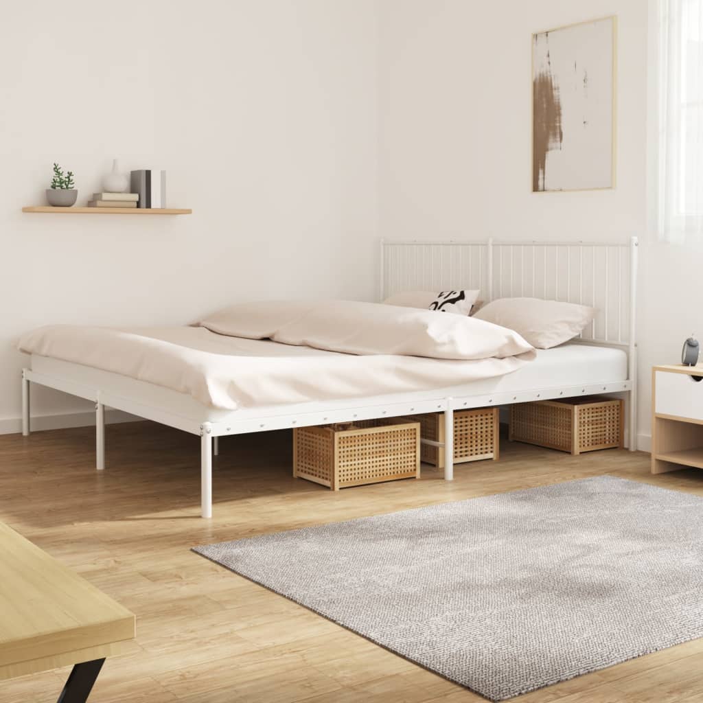 vidaXL Metal Bed Frame with Headboard White 180x200 cm 6FT Super King