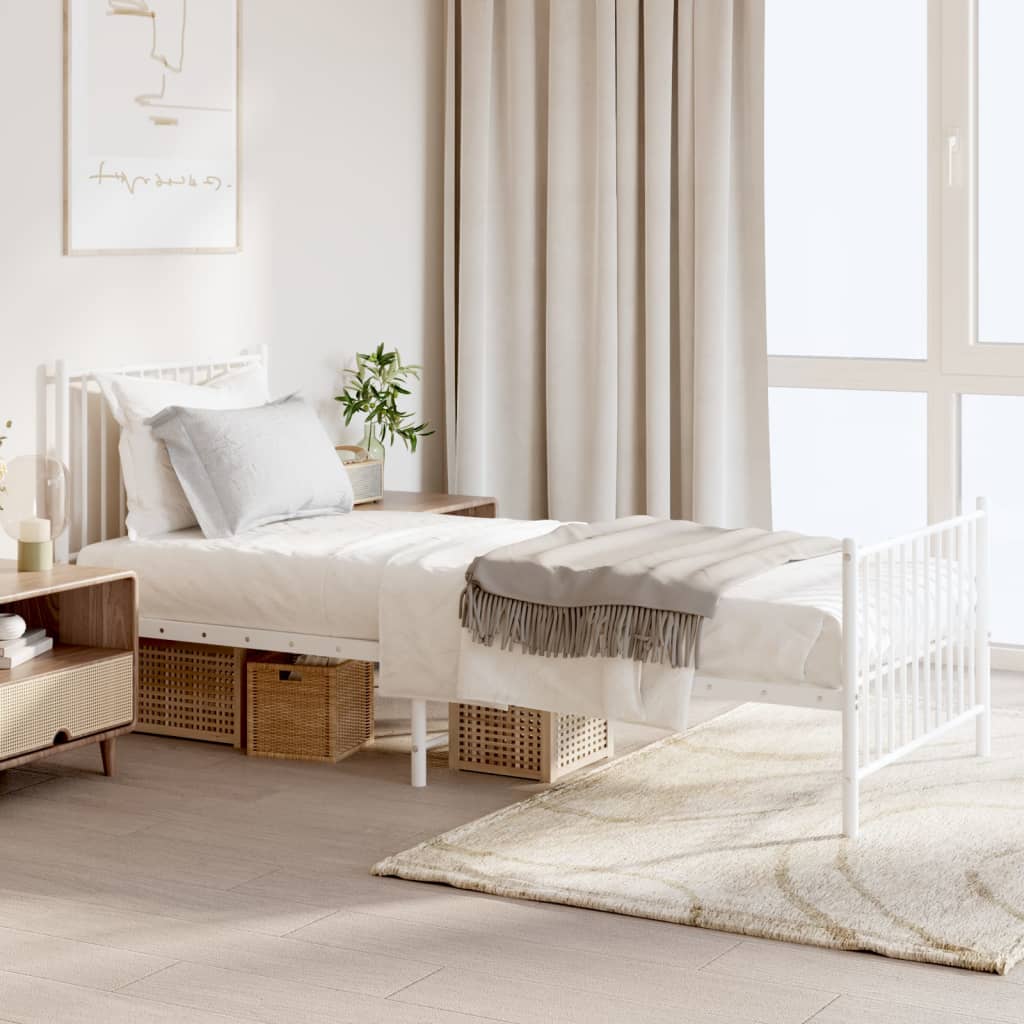 vidaXL Metal Bed Frame with Headboard and Footboard White 80x200 cm