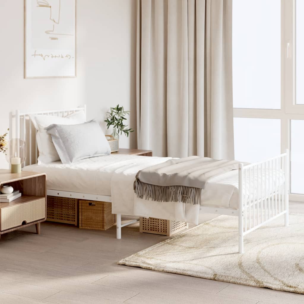 vidaXL Metal Bed Frame with Headboard and Footboard White 90x190 cm 3FT Single