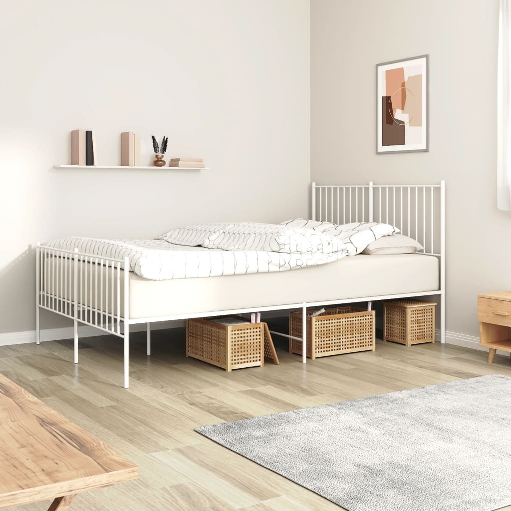 vidaXL Metal Bed Frame with Headboard and Footboard White 140x190 cm