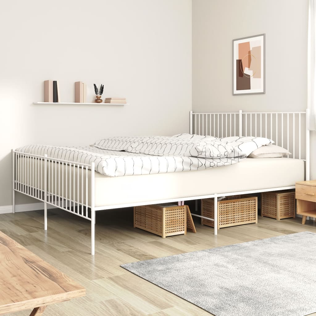 vidaXL Metal Bed Frame with Headboard and Footboard White 183x213 cm