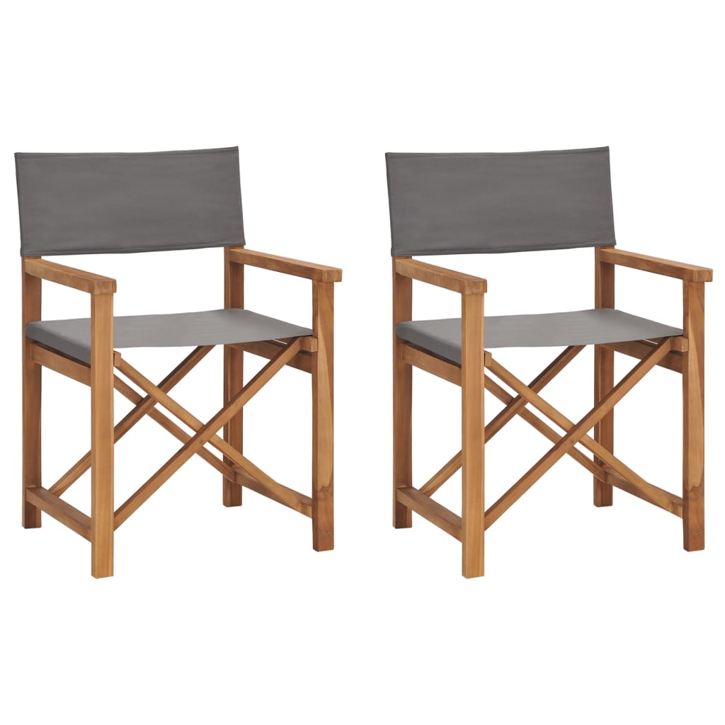 vidaXL Folding Director's Chairs 2 pcs Grey Solid Wood Teak